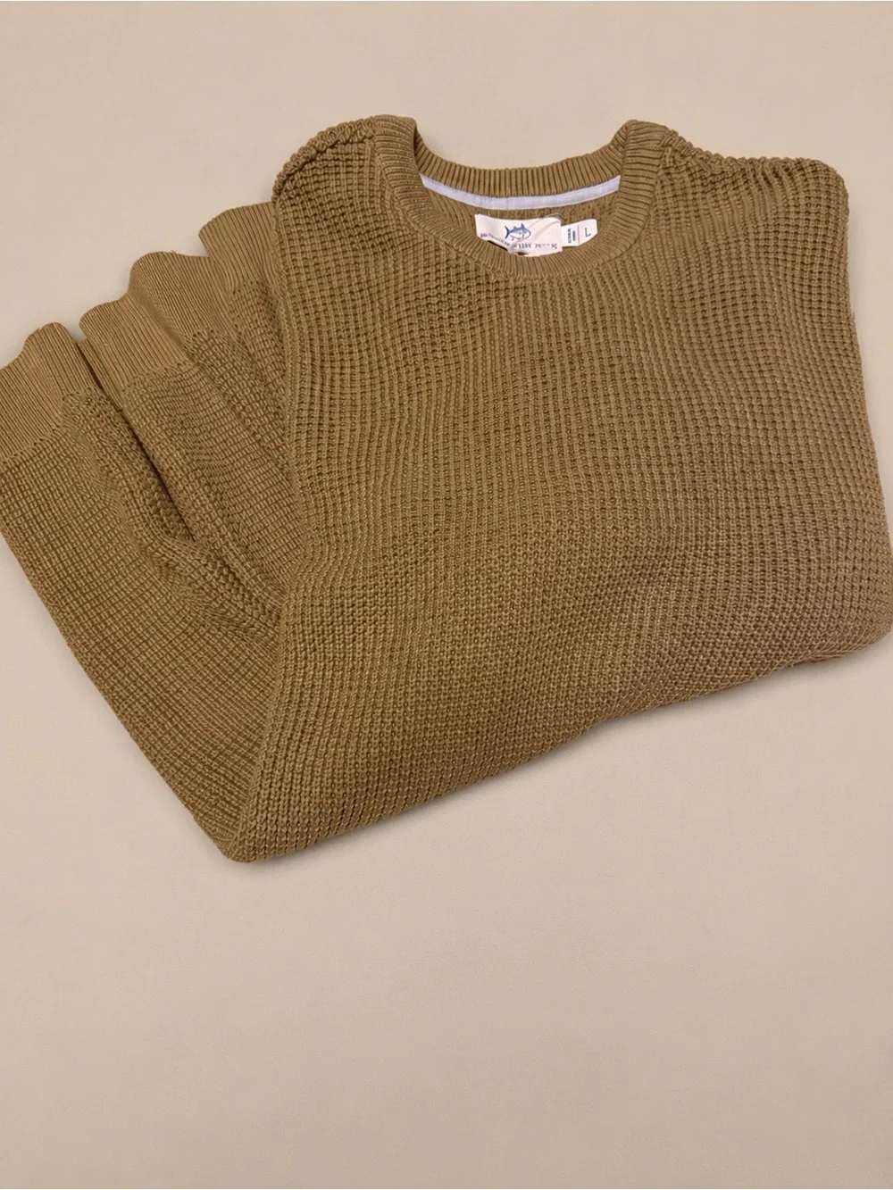 NWT Southern Tide Men’s Large Brown Waffle Knit Crewneck Sweater